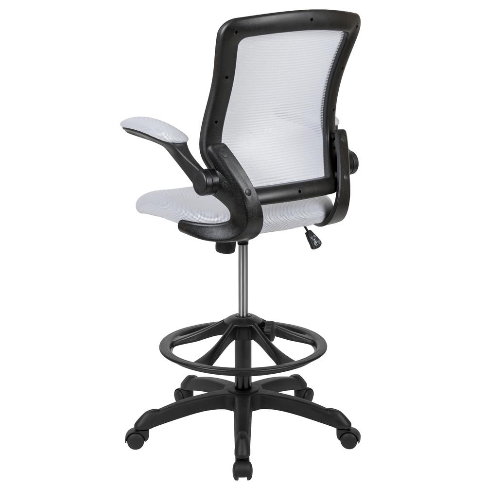Mid-Back White Mesh Drafting Chair with Adjustable Foot Ring and Flip-Up Arms. Picture 5