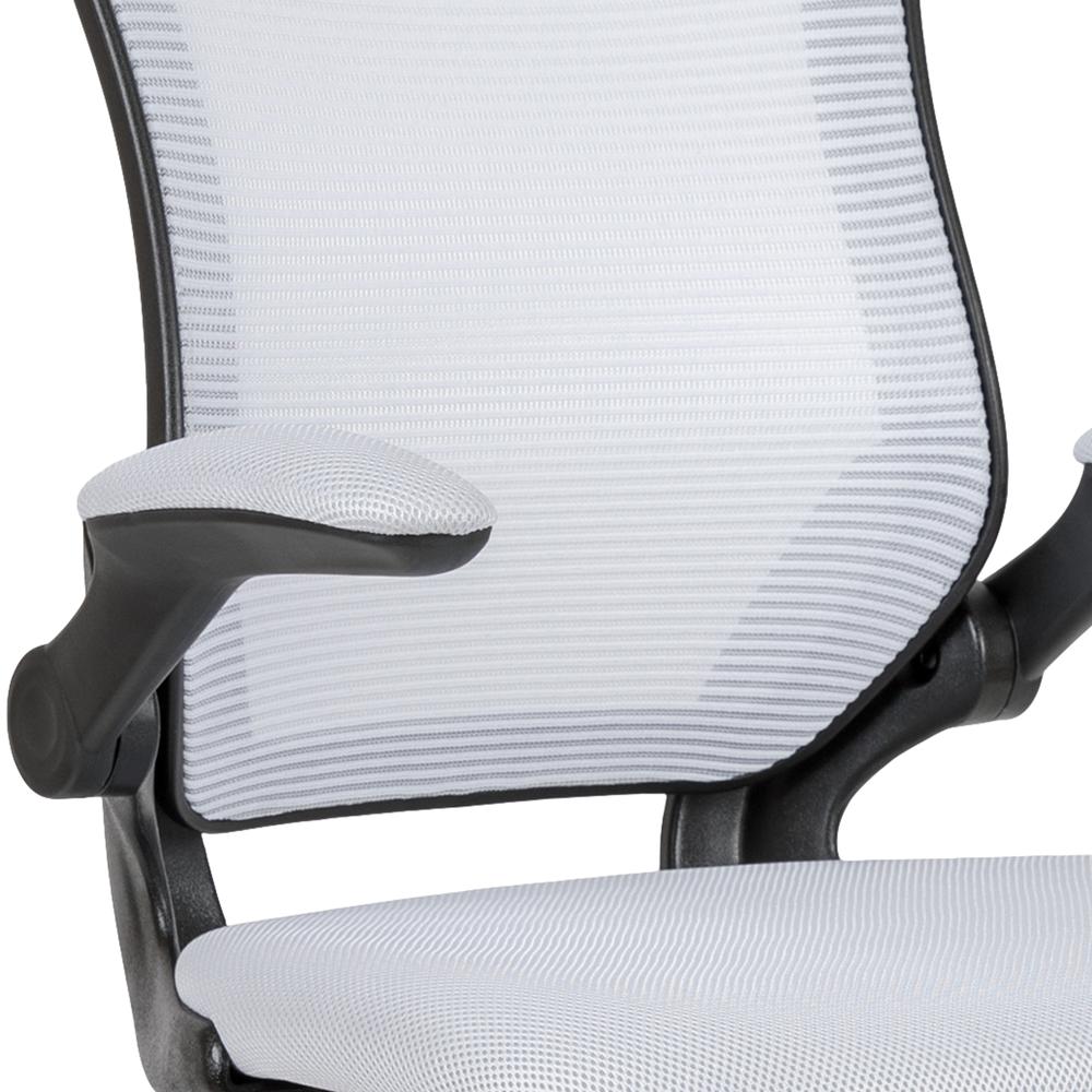 Mid-Back White Mesh Ergonomic Drafting Chair with Adjustable Foot Ring and Flip-Up Arms. Picture 7