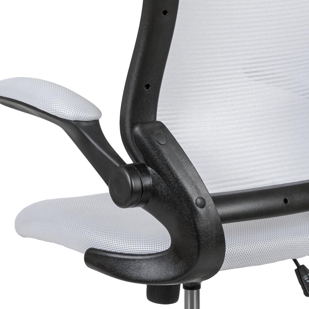 Mid-Back White Mesh Ergonomic Drafting Chair with Adjustable Foot Ring and Flip-Up Arms. Picture 8