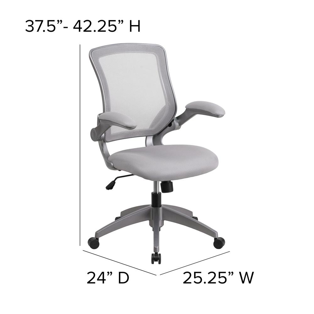 Mid-Back Gray Mesh Swivel Ergonomic Task Office Chair with Gray Frame and Flip-Up Arms. Picture 2