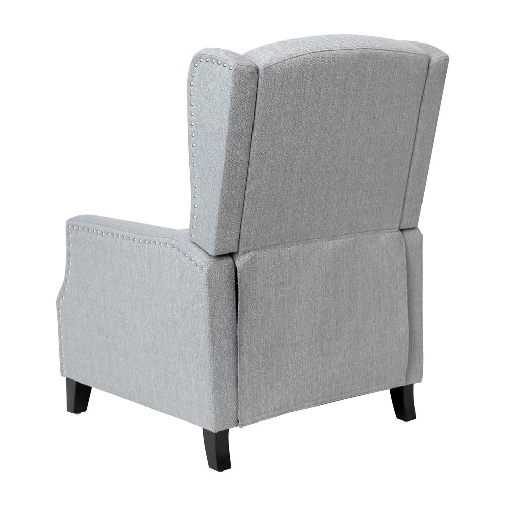 Prescott Traditional Style Slim Push Back Recliner Chair-Wingback Recliner with Gray Polyester Fabric Upholstery-Accent Nail Trim. Picture 6