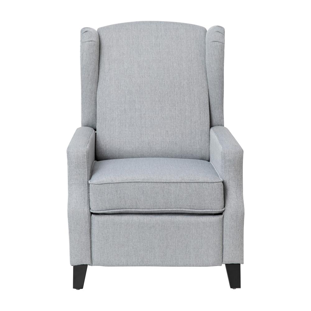 Prescott Traditional Style Slim Push Back Recliner Chair-Wingback Recliner with Gray Polyester Fabric Upholstery-Accent Nail Trim. Picture 9