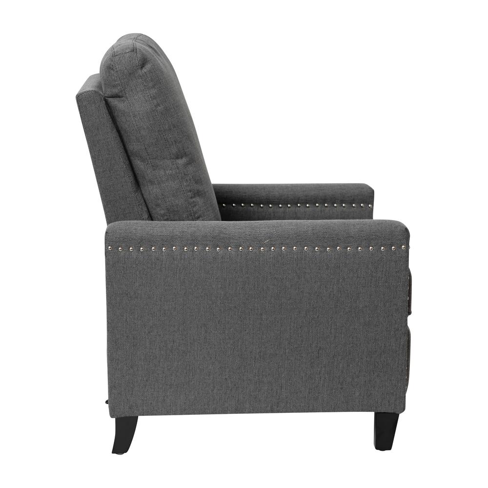 Carson Transitional Style Push Back Recliner Chair - Pillow Back Recliner - Gray Fabric Upholstery - Accent Nail Trim. Picture 8