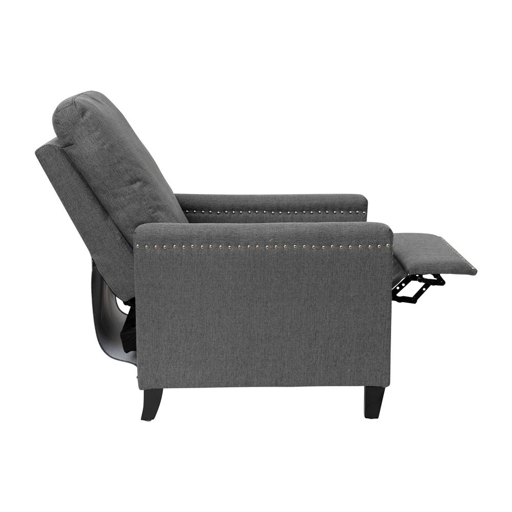 Carson Transitional Style Push Back Recliner Chair - Pillow Back Recliner - Gray Fabric Upholstery - Accent Nail Trim. Picture 11