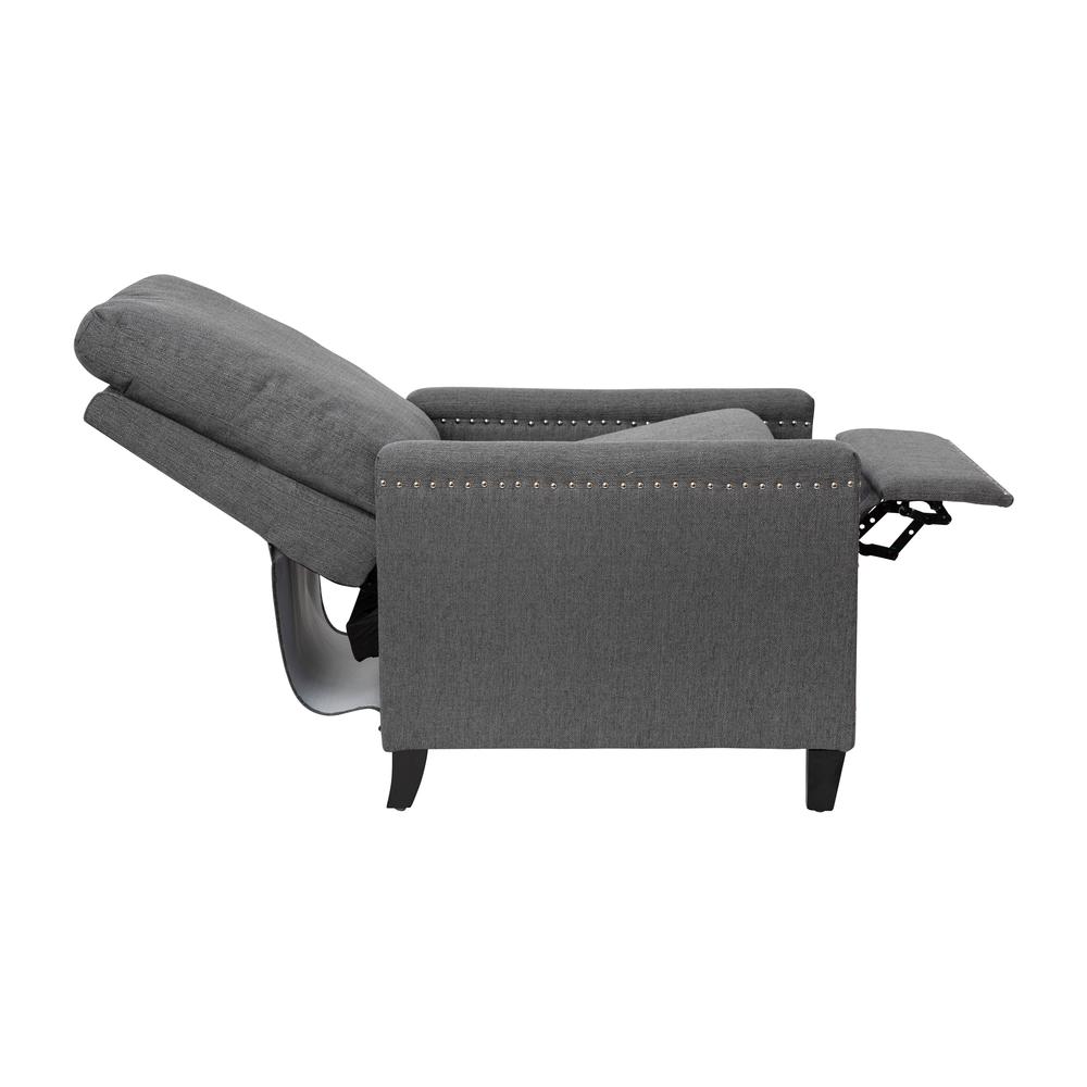 Carson Transitional Style Push Back Recliner Chair - Pillow Back Recliner - Gray Fabric Upholstery - Accent Nail Trim. Picture 12