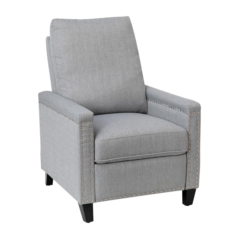 Push Back Recliner Chair - Pillow Back Recliner - Light Gray Fabric Upholstery. Picture 1