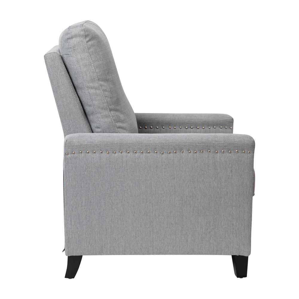 Push Back Recliner Chair - Pillow Back Recliner - Light Gray Fabric Upholstery. Picture 8