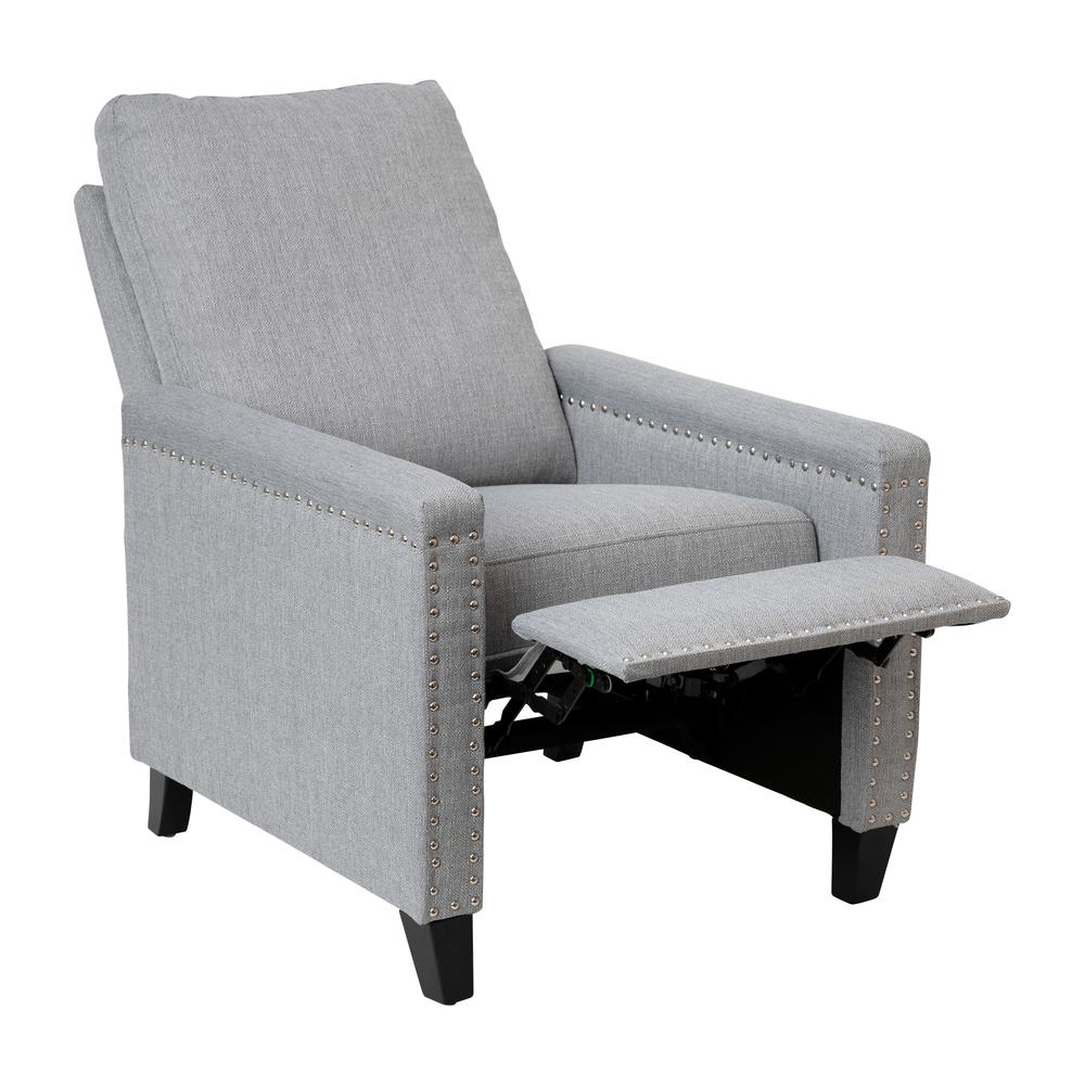Push Back Recliner Chair - Pillow Back Recliner - Light Gray Fabric Upholstery. Picture 7