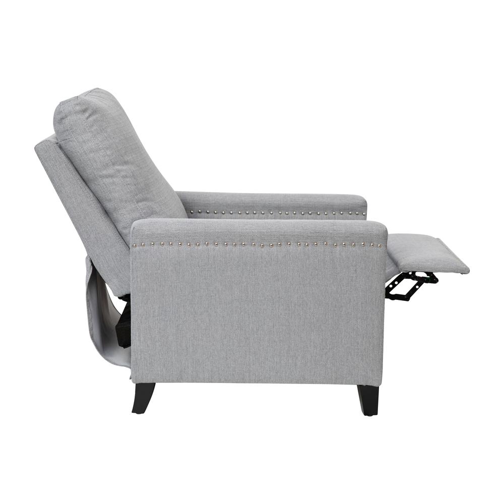 Push Back Recliner Chair - Pillow Back Recliner - Light Gray Fabric Upholstery. Picture 11