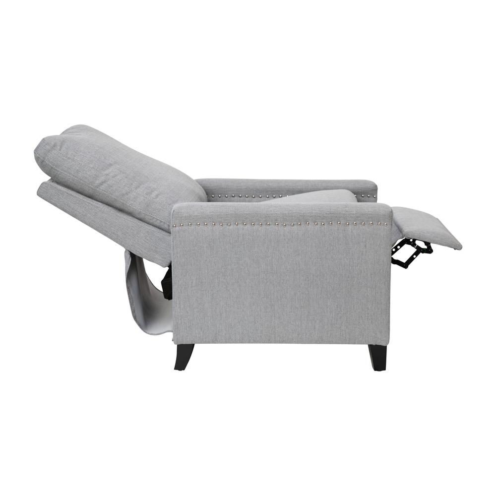 Push Back Recliner Chair - Pillow Back Recliner - Light Gray Fabric Upholstery. Picture 12