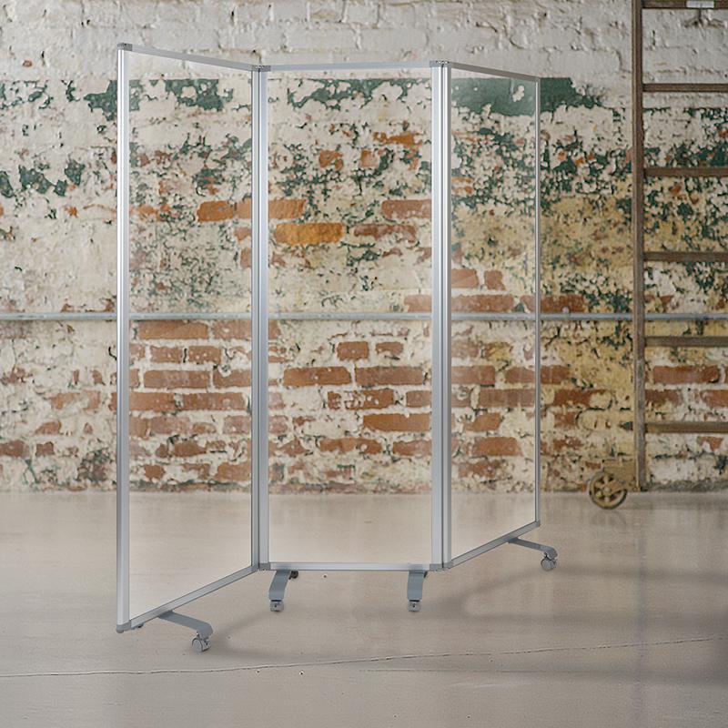 Acrylic Mobile Partition with Lockable Casters, 72"H x 24"L. Picture 1