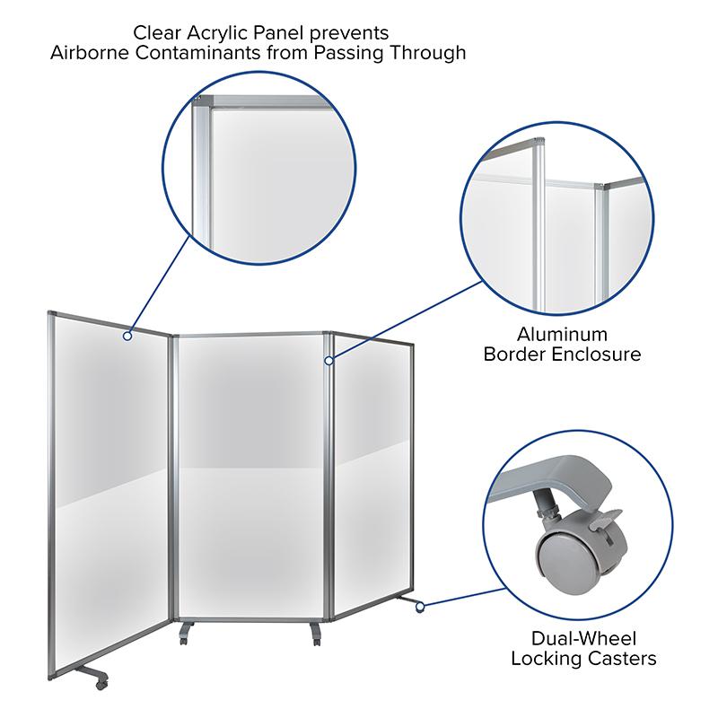 Acrylic Mobile Partition with Lockable Casters, 72"H x 36"L. Picture 4