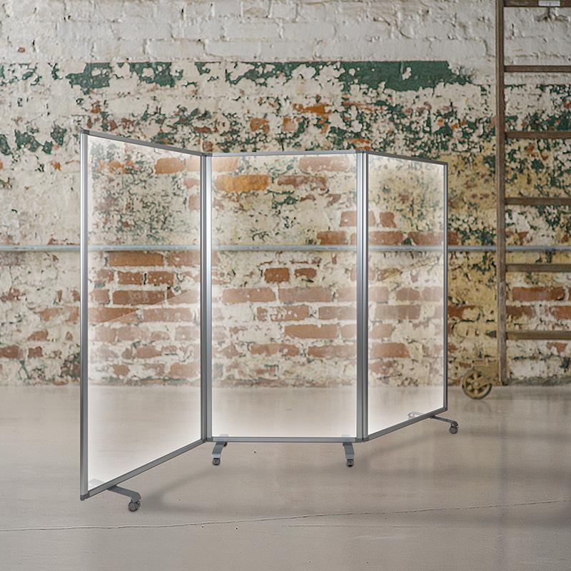 Acrylic Mobile Partition with Lockable Casters, 72"H x 36"L. Picture 1