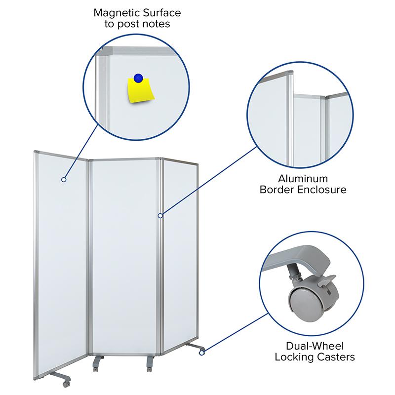 Mobile Magnetic Whiteboard Partition with Lockable Casters, 72"H x 24"W. Picture 4