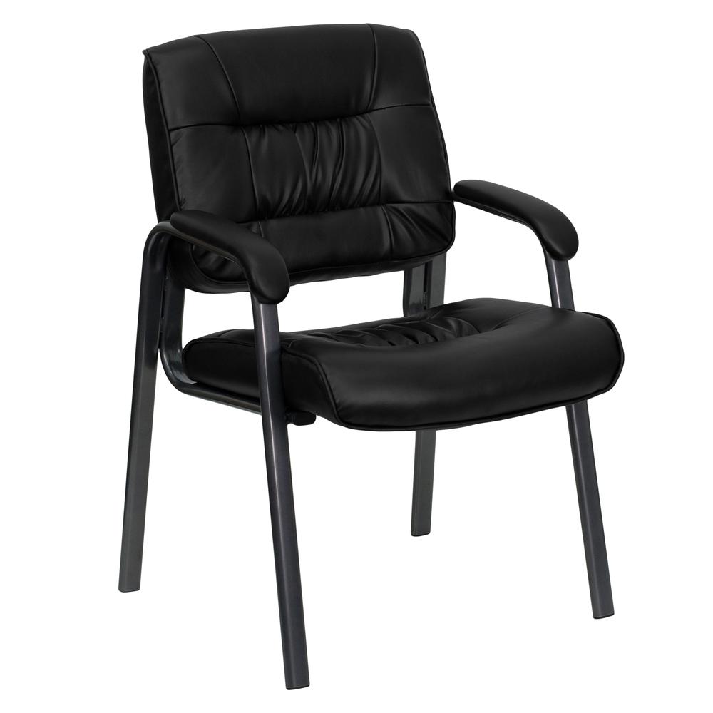 Black LeatherSoft Executive Side Reception Chair with Titanium Gray Powder Coated Frame. Picture 1