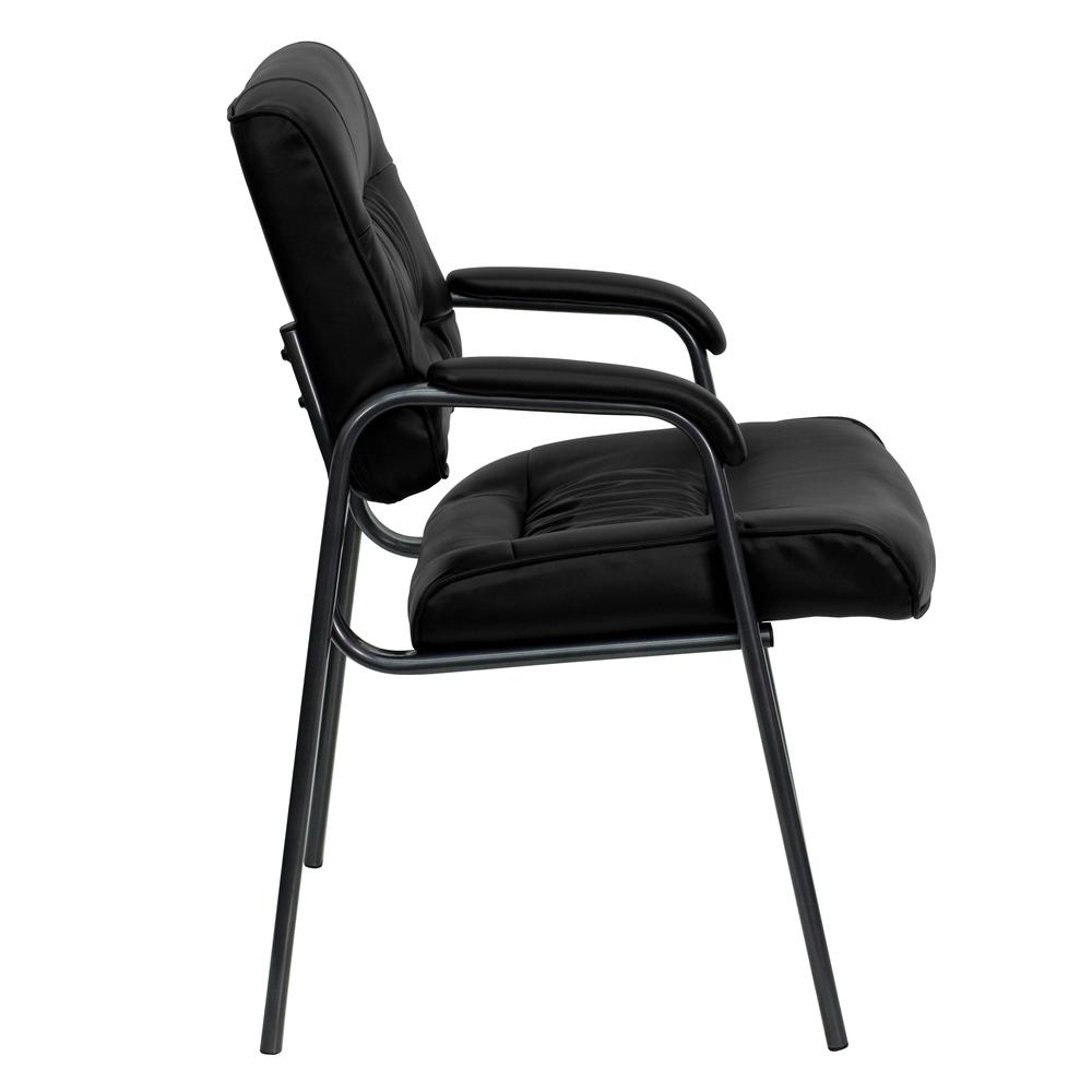 Black LeatherSoft Executive Side Reception Chair with Titanium Gray Powder Coated Frame. Picture 3
