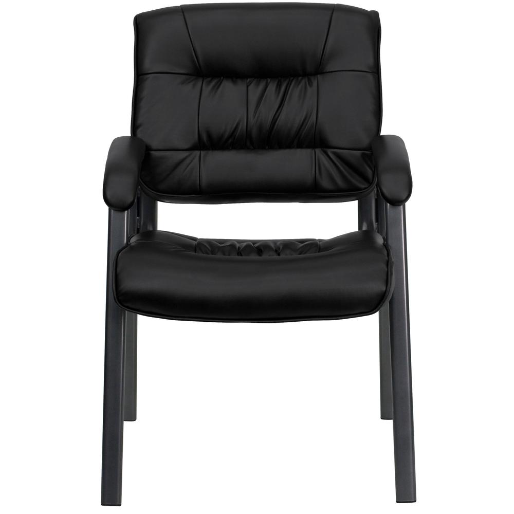 Black LeatherSoft Executive Side Reception Chair with Titanium Gray Powder Coated Frame. Picture 5