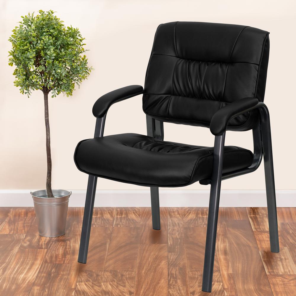 Black LeatherSoft Executive Side Reception Chair with Titanium Gray Powder Coated Frame. Picture 6
