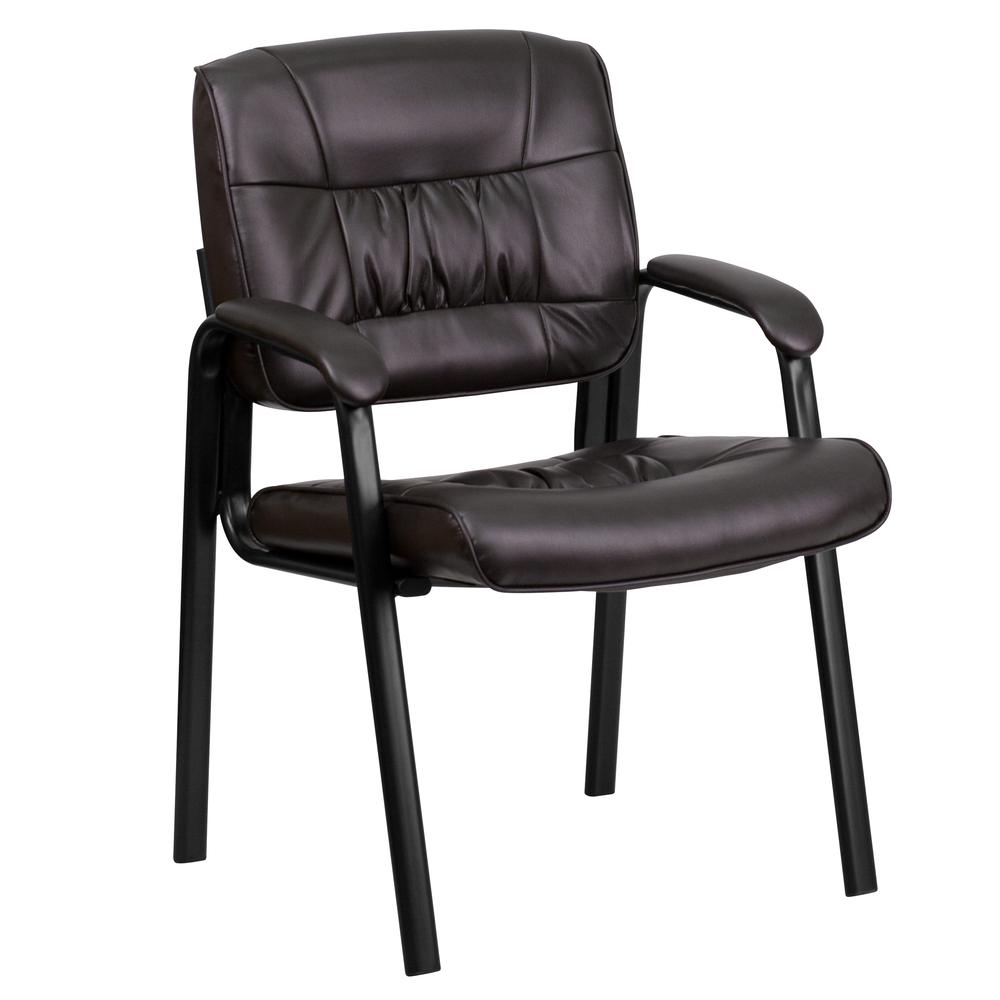 Brown LeatherSoft Executive Side Reception Chair with Black Metal Frame. Picture 1
