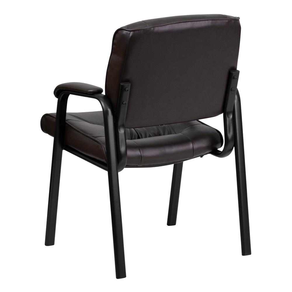 Brown LeatherSoft Executive Side Reception Chair with Black Metal Frame. Picture 4