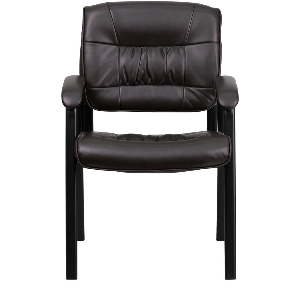 Brown LeatherSoft Executive Side Reception Chair with Black Metal Frame. Picture 5