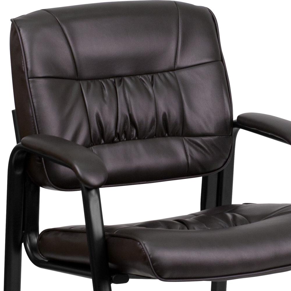 Brown LeatherSoft Executive Side Reception Chair with Black Metal Frame. Picture 7