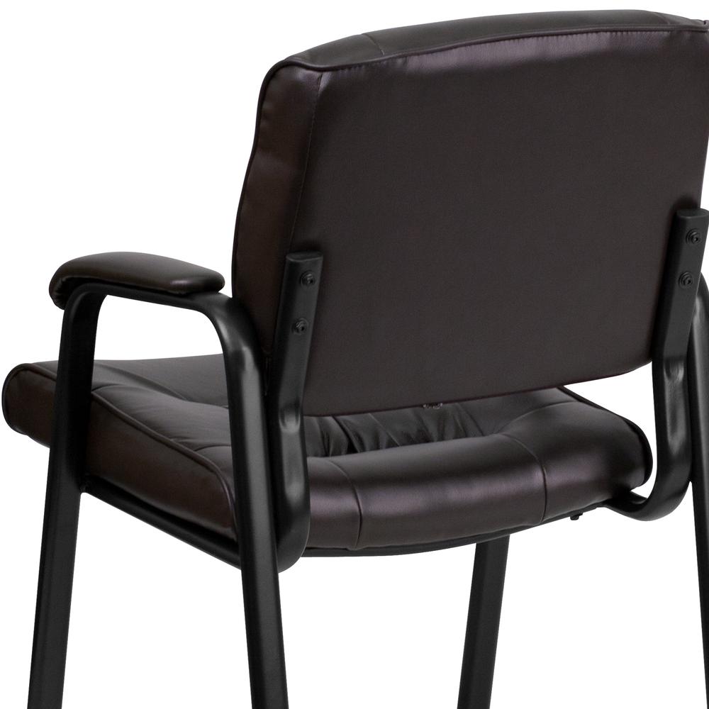 Brown LeatherSoft Executive Side Reception Chair with Black Metal Frame. Picture 8