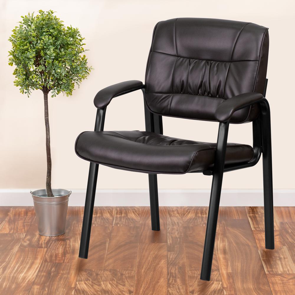 Brown LeatherSoft Executive Side Reception Chair with Black Metal Frame. Picture 9