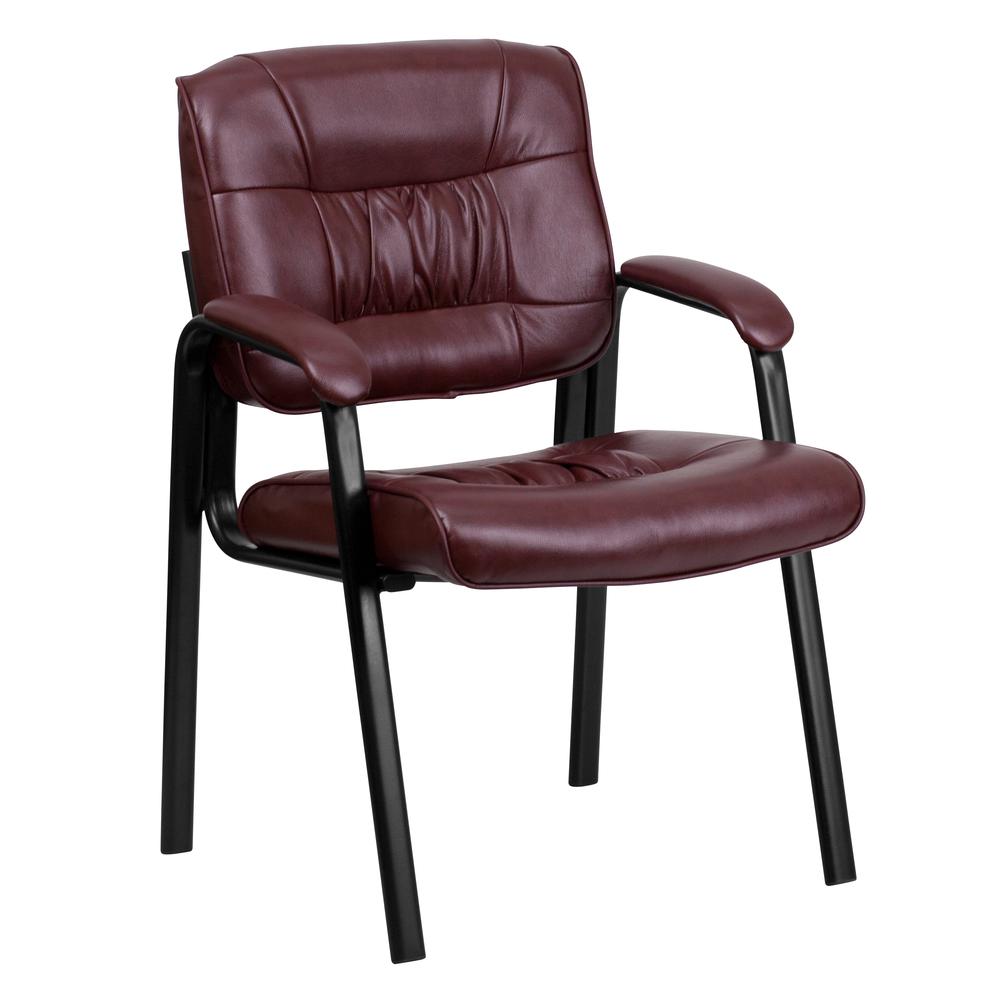 Burgundy LeatherSoft Executive Side Reception Chair with Black Metal Frame. Picture 1