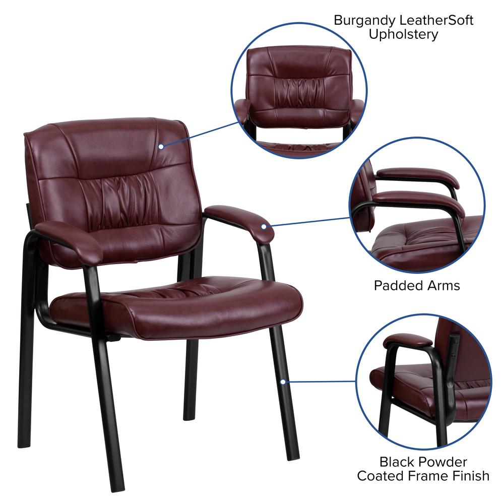 Burgundy LeatherSoft Executive Side Reception Chair with Black Metal Frame. Picture 6