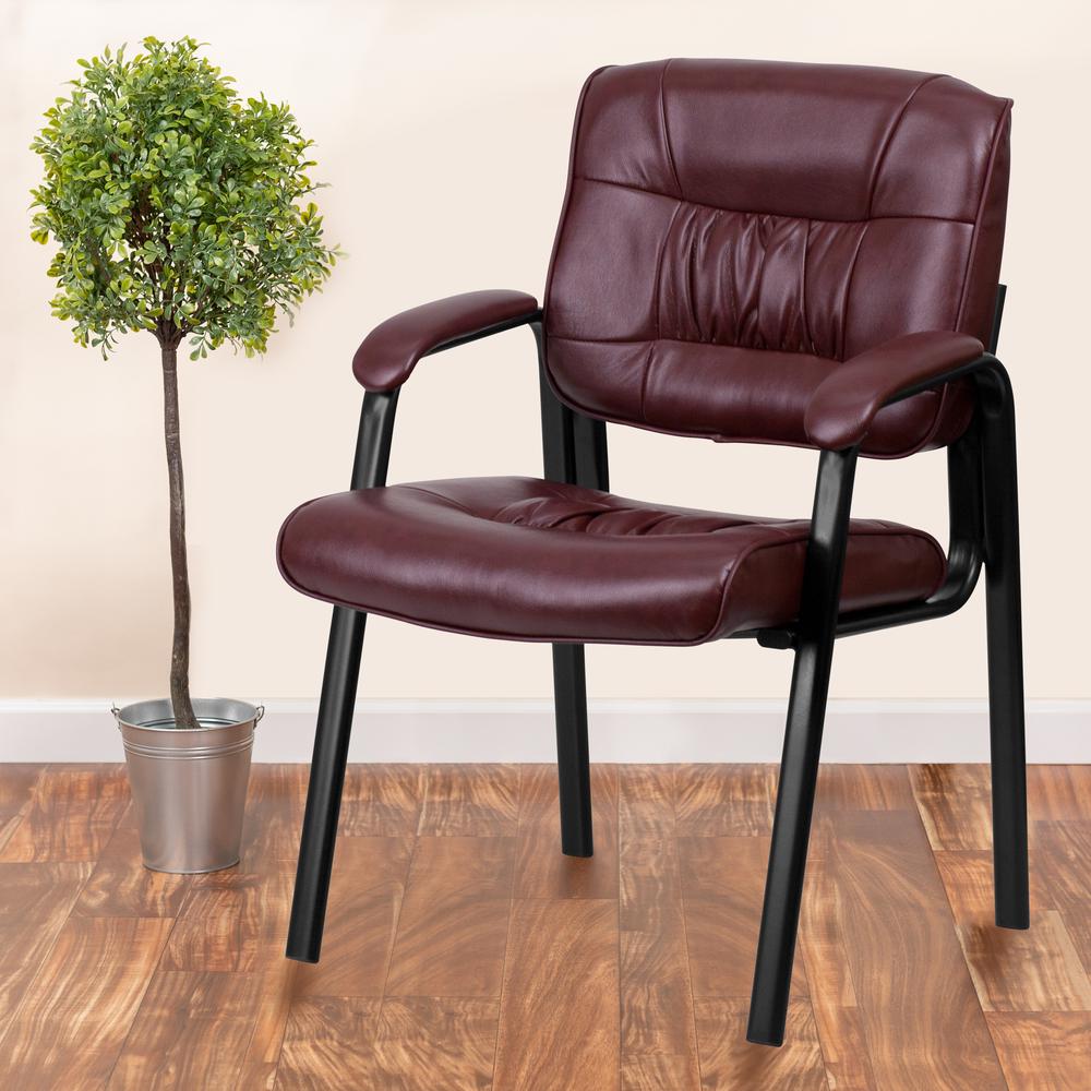 Burgundy LeatherSoft Executive Side Reception Chair with Black Metal Frame. Picture 9