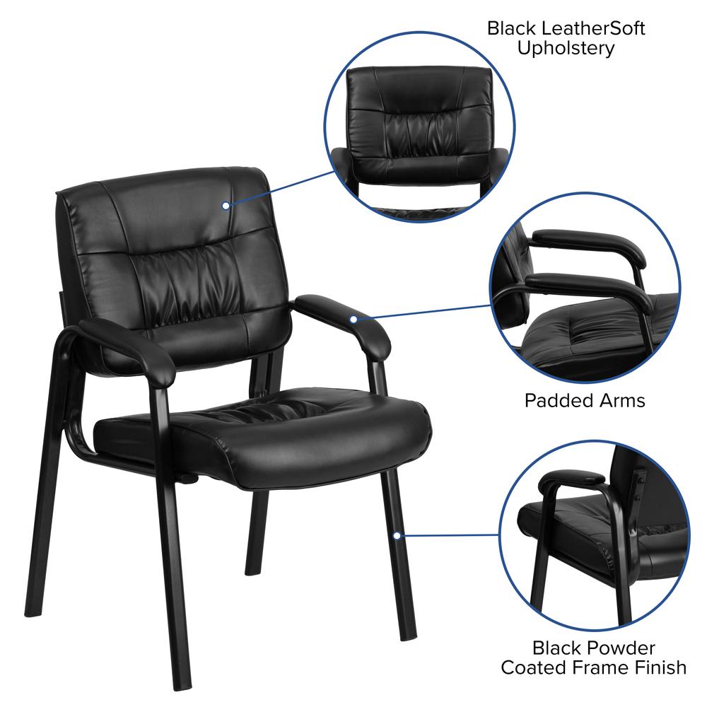 Black LeatherSoft Executive Side Reception Chair with Black Metal Frame. Picture 6