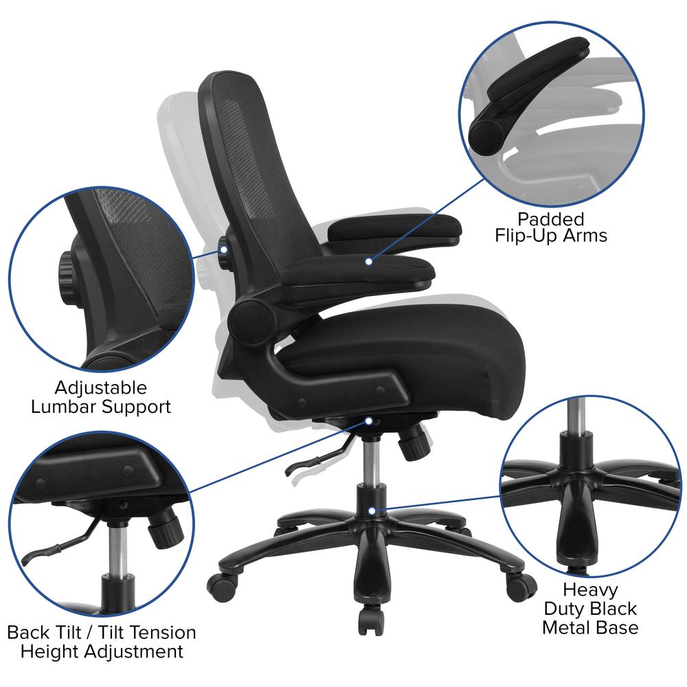 Big & Tall 500 lb. Rated Black Mesh/Fabric Executive Ergonomic Office Chair with Adjustable Lumbar. Picture 6