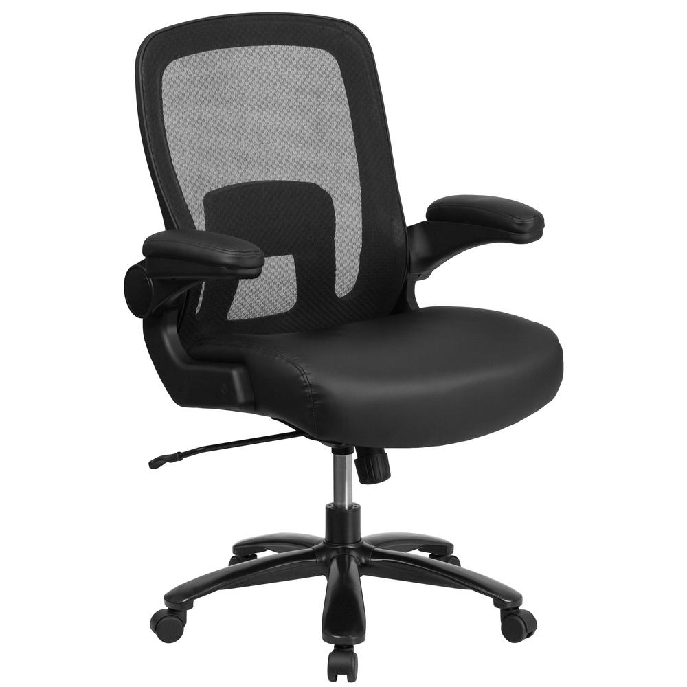 Big & Tall 500 lb. Rated Black Mesh/LeatherSoft Executive Ergonomic Office Chair with Adjustable Lumbar. Picture 1
