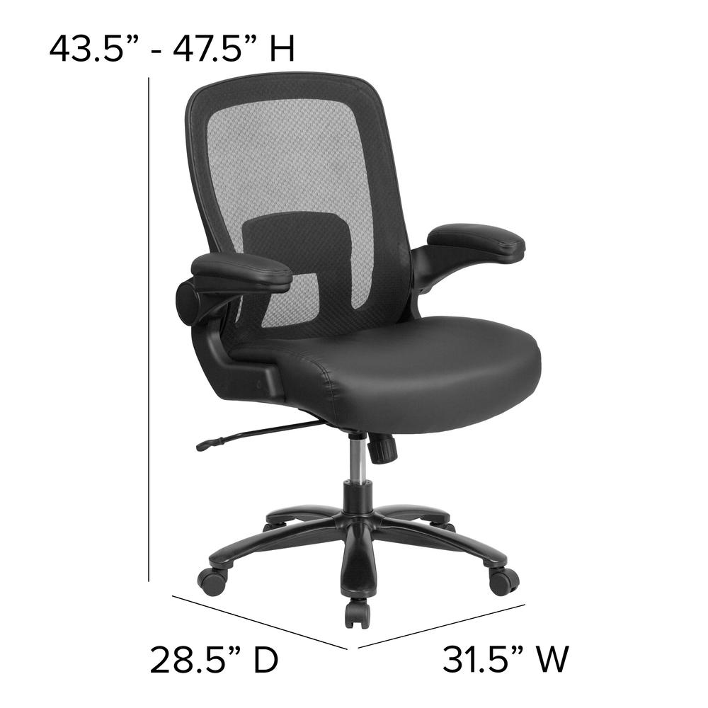 Big & Tall 500 lb. Rated Black Mesh/LeatherSoft Executive Ergonomic Office Chair with Adjustable Lumbar. Picture 2