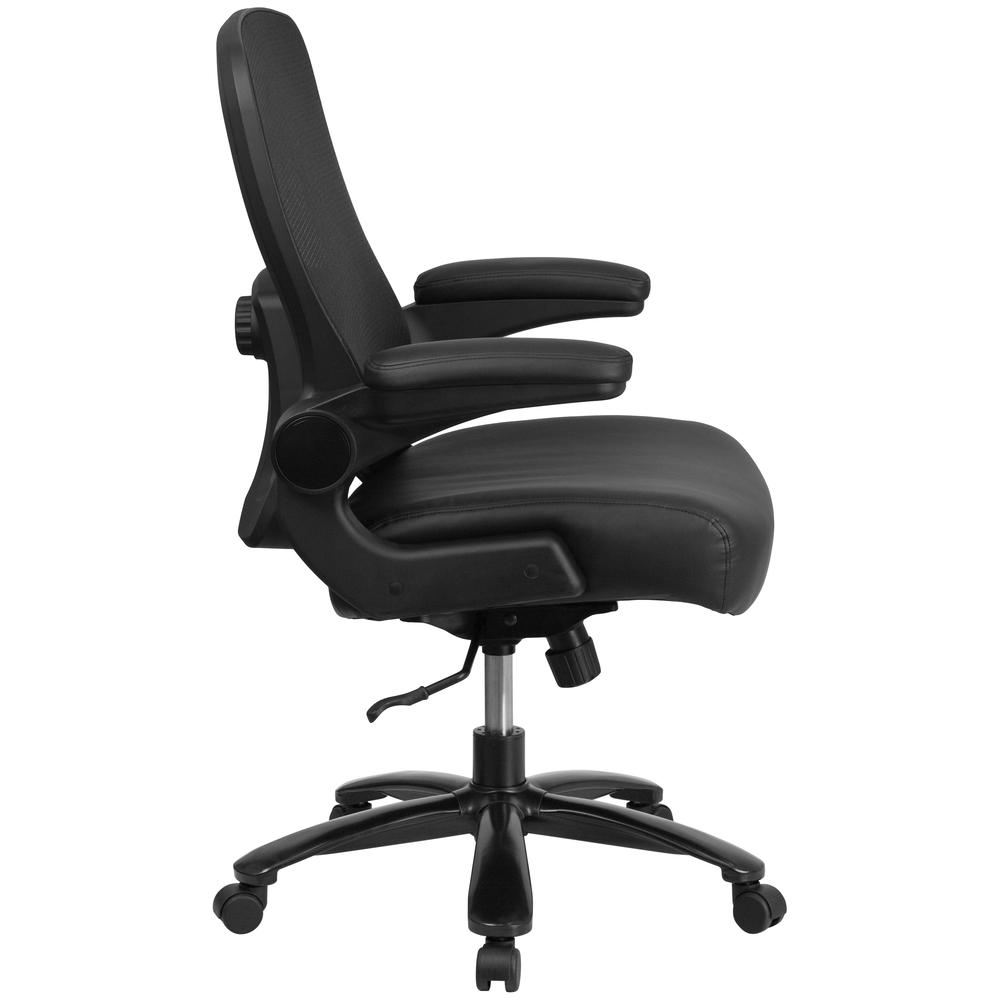 Big & Tall 500 lb. Rated Black Mesh/LeatherSoft Executive Ergonomic Office Chair with Adjustable Lumbar. Picture 3