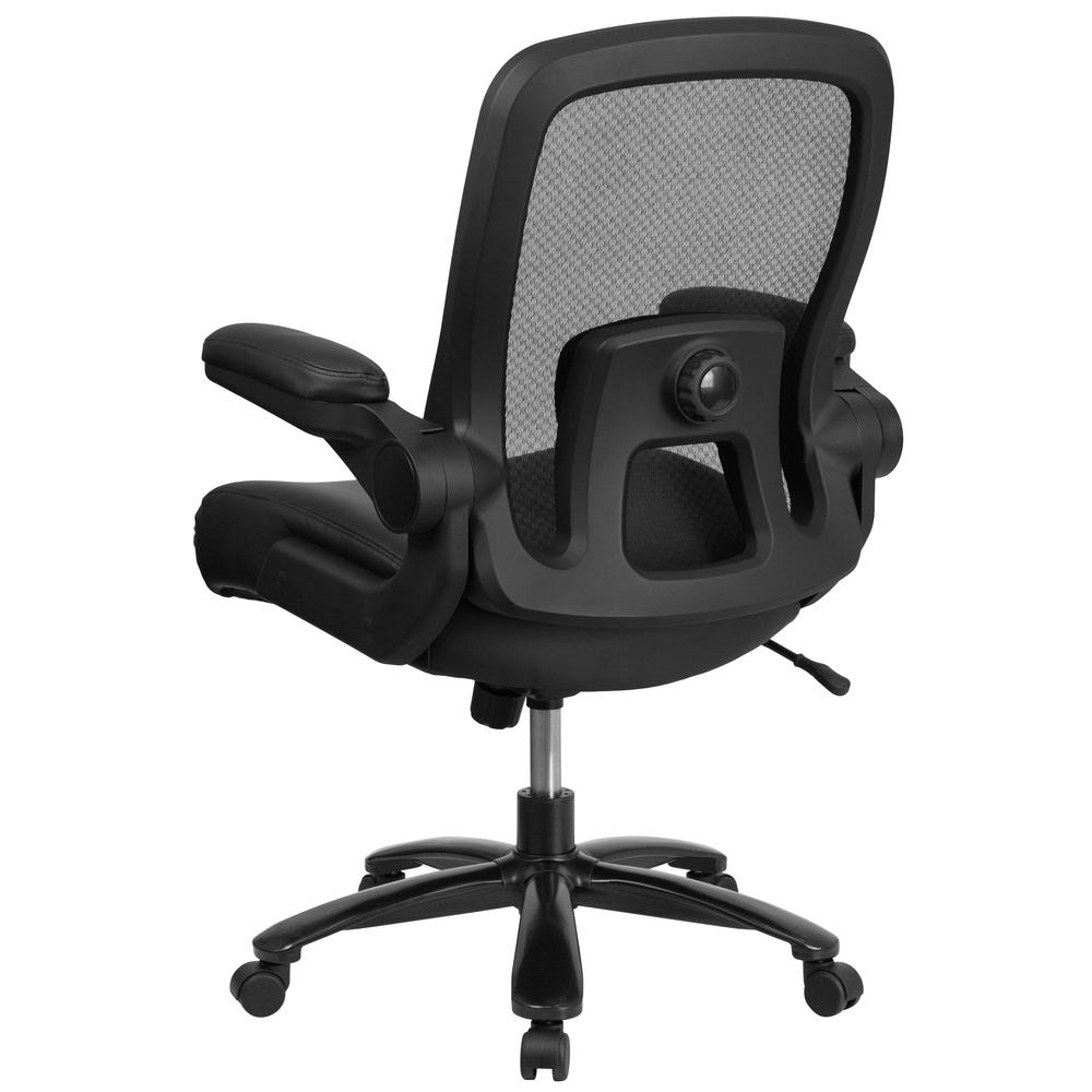 Big & Tall 500 lb. Rated Black Mesh/LeatherSoft Executive Ergonomic Office Chair with Adjustable Lumbar. Picture 4