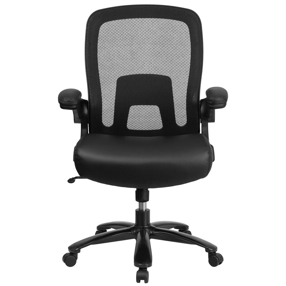 Big & Tall 500 lb. Rated Black Mesh/LeatherSoft Executive Ergonomic Office Chair with Adjustable Lumbar. Picture 5