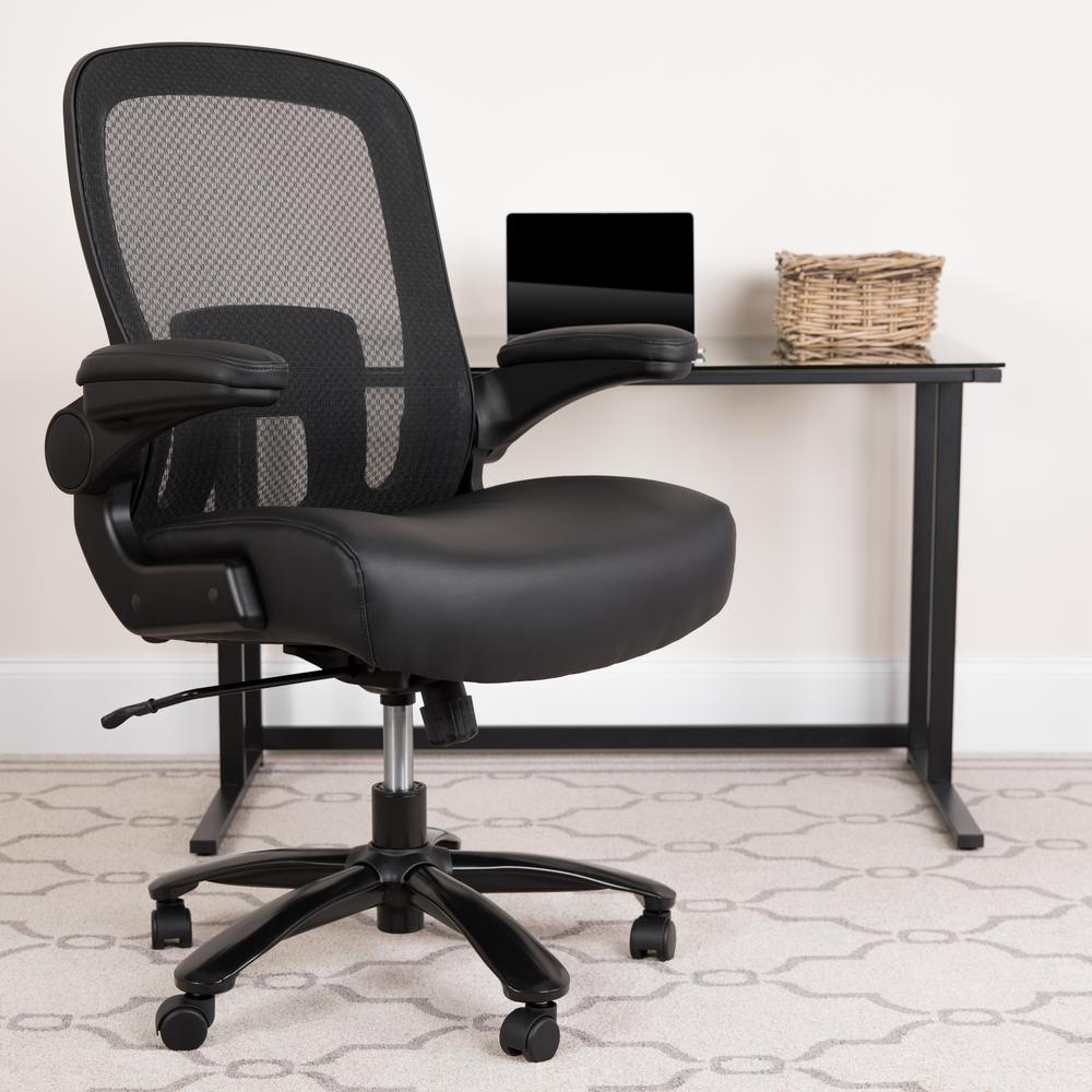 Big & Tall 500 lb. Rated Black Mesh/LeatherSoft Executive Ergonomic Office Chair with Adjustable Lumbar. Picture 7