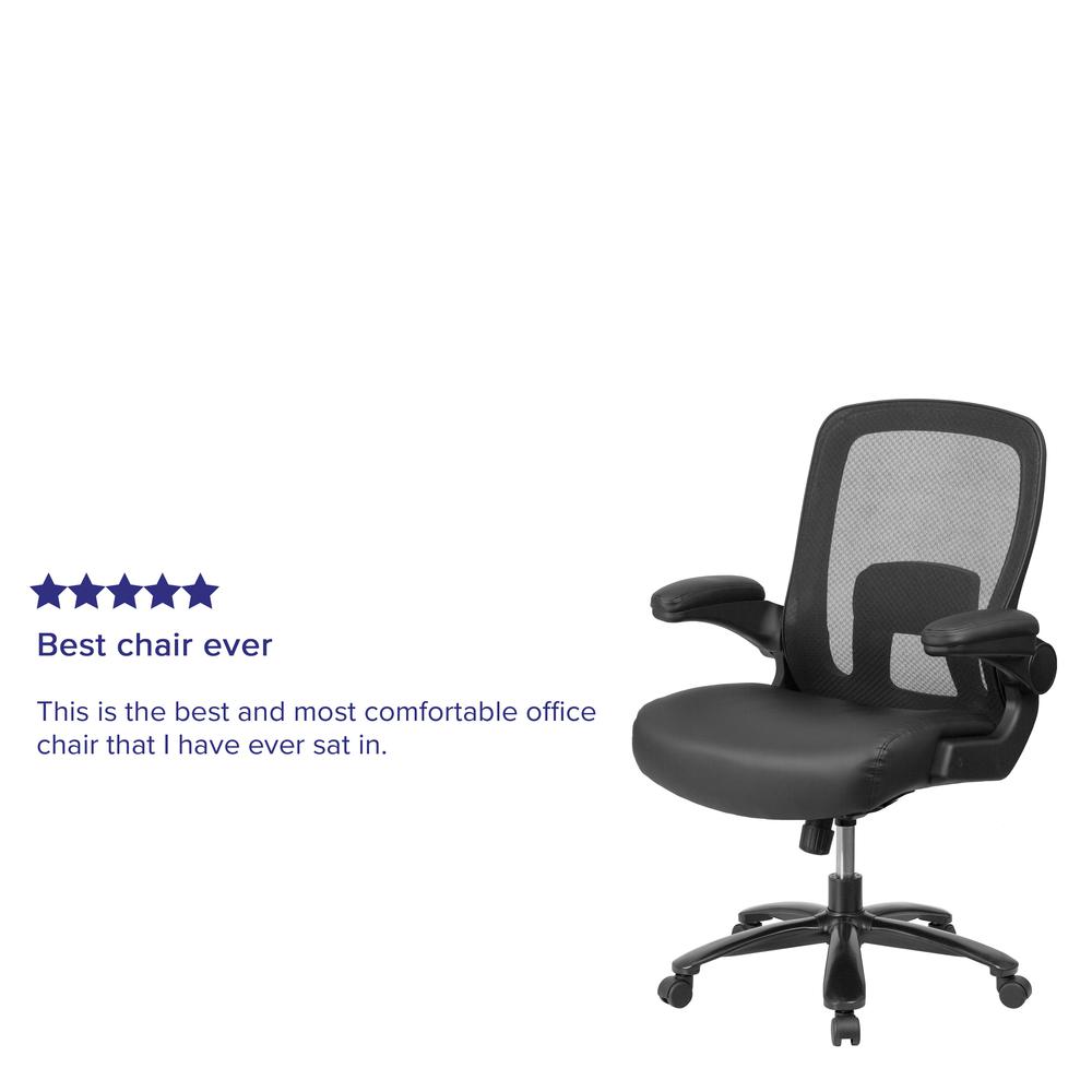 Big & Tall 500 lb. Rated Black Mesh/LeatherSoft Executive Ergonomic Office Chair with Adjustable Lumbar. Picture 8