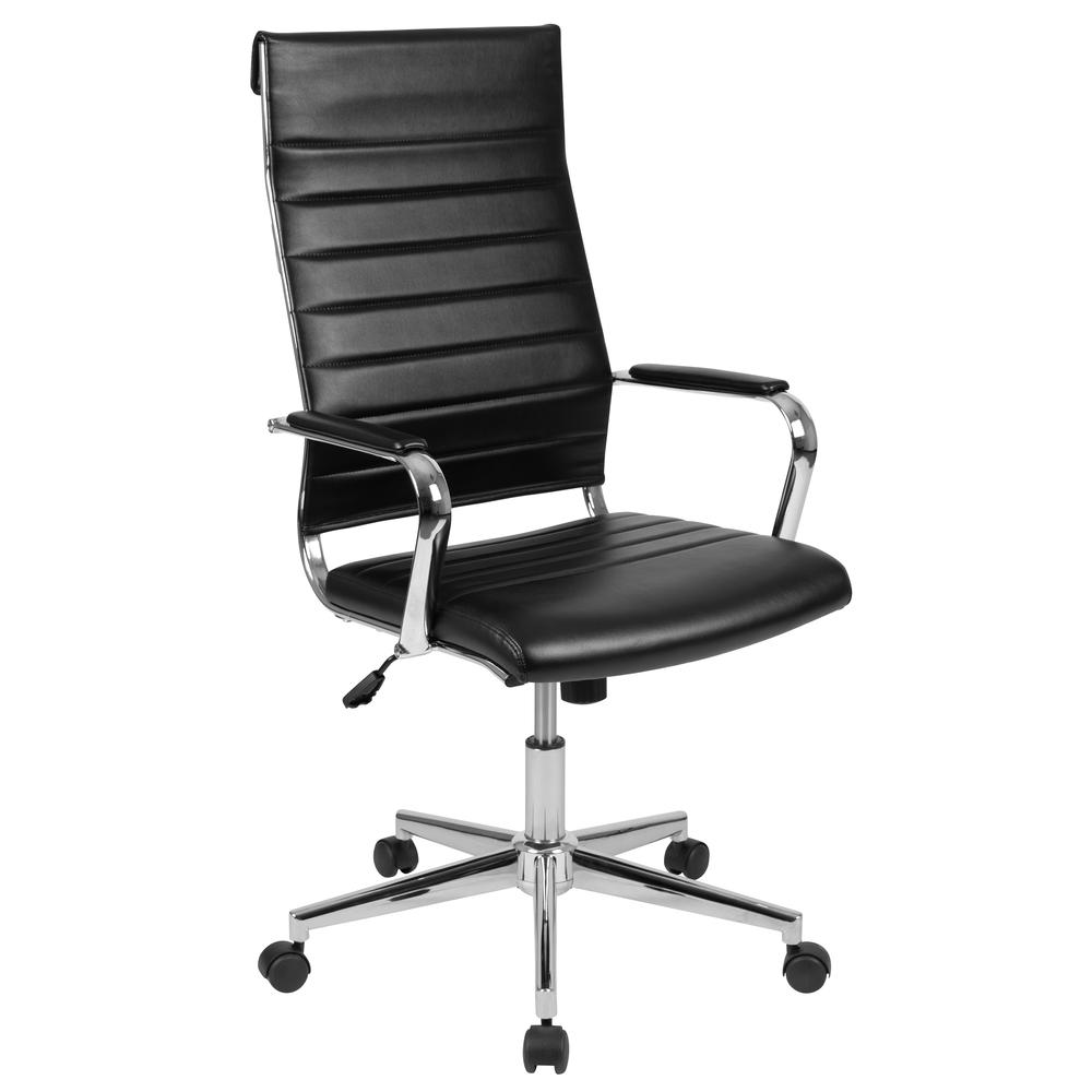 High Back Black LeatherSoft Contemporary Ribbed Executive Swivel Office Chair. The main picture.