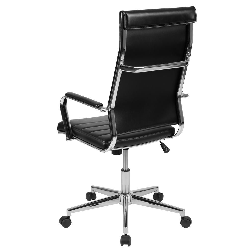 High Back Black LeatherSoft Contemporary Ribbed Executive Swivel Office Chair. Picture 4