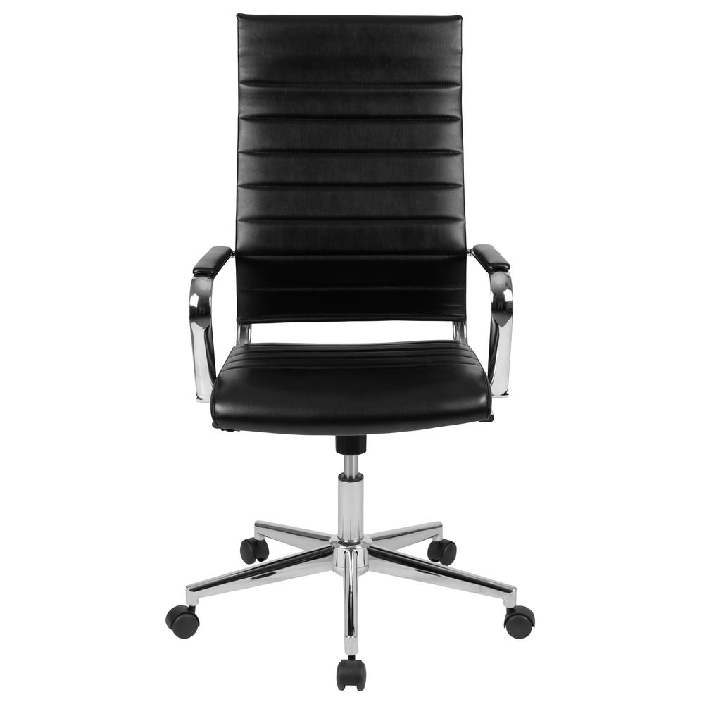 High Back Black LeatherSoft Contemporary Ribbed Executive Swivel Office Chair. Picture 5