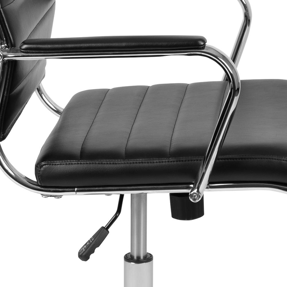 High Back Black LeatherSoft Contemporary Ribbed Executive Swivel Office Chair. Picture 7