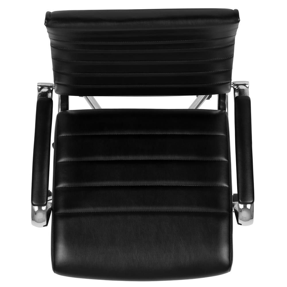 High Back Black LeatherSoft Contemporary Ribbed Executive Swivel Office Chair. Picture 9