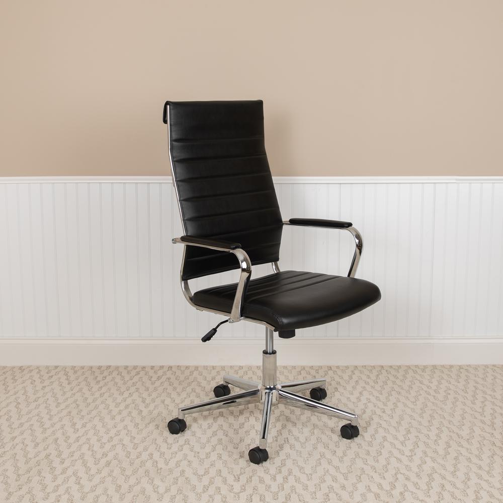 High Back Black LeatherSoft Contemporary Ribbed Executive Swivel Office Chair. Picture 11