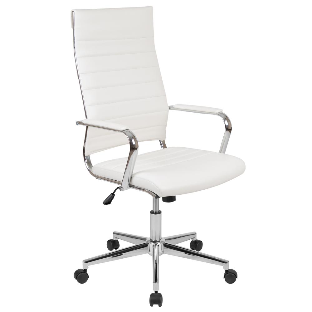 High Back White LeatherSoft Contemporary Ribbed Executive Swivel Office Chair. Picture 1