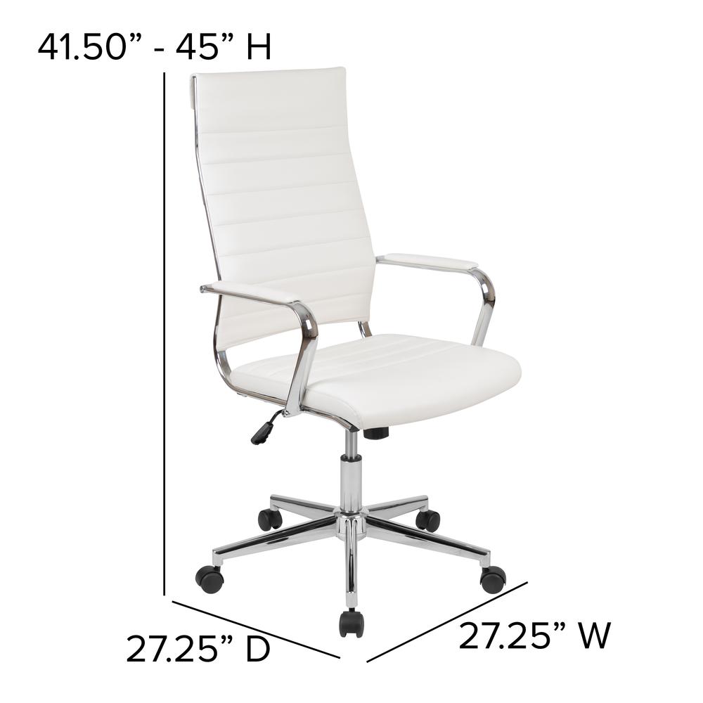 High Back White LeatherSoft Contemporary Ribbed Executive Swivel Office Chair. Picture 2