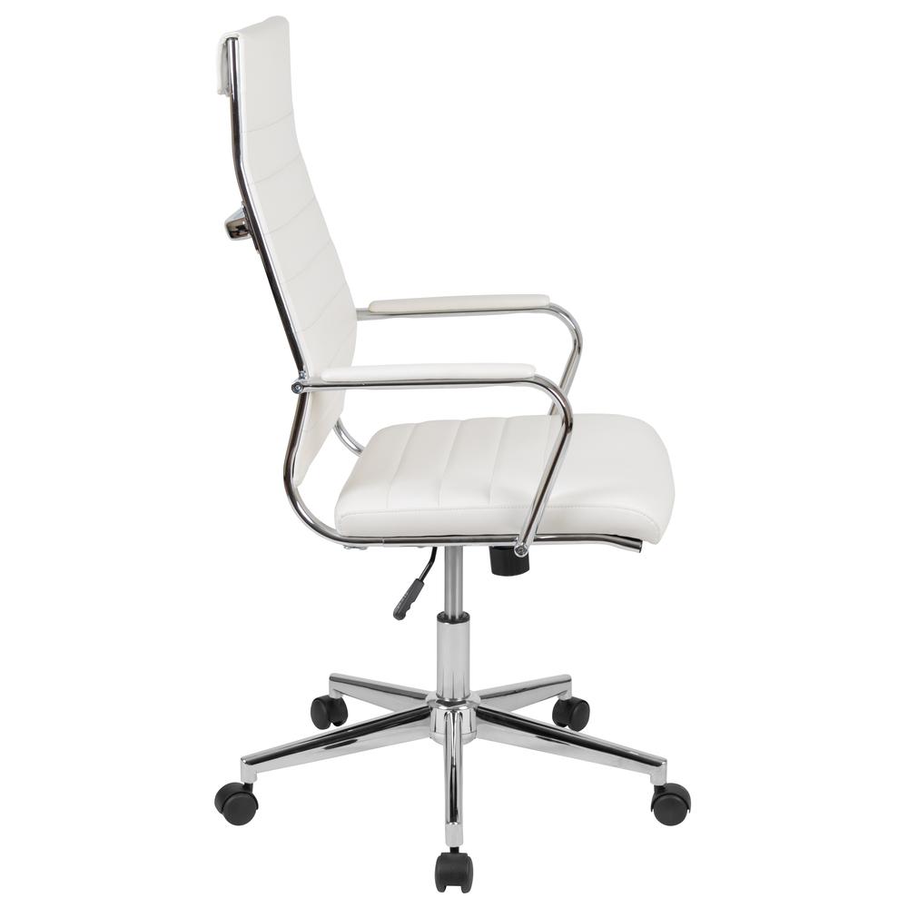 High Back White LeatherSoft Contemporary Ribbed Executive Swivel Office Chair. Picture 3