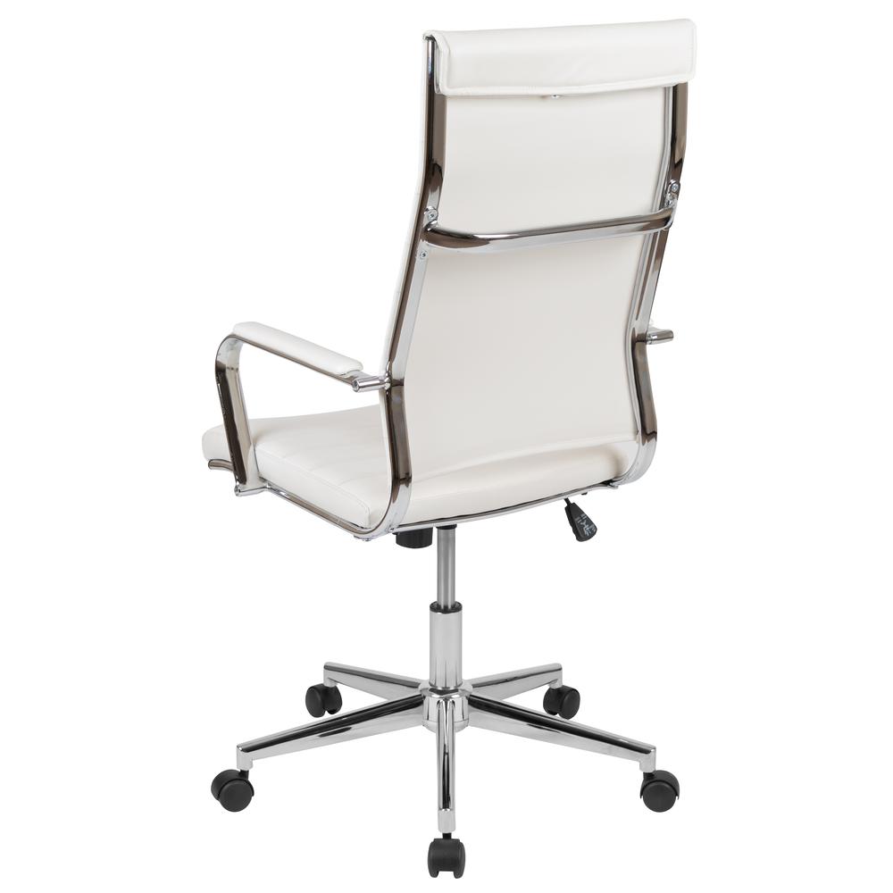 High Back White LeatherSoft Contemporary Ribbed Executive Swivel Office Chair. Picture 4